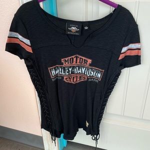 Distressed Harley Davidson Tee with lace up sides